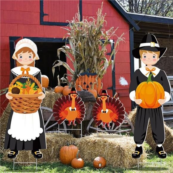 4 Pieces Fall Outdoor Decorations Yard Stake Thanksgiving Pumpkins - Picture 5 of 7